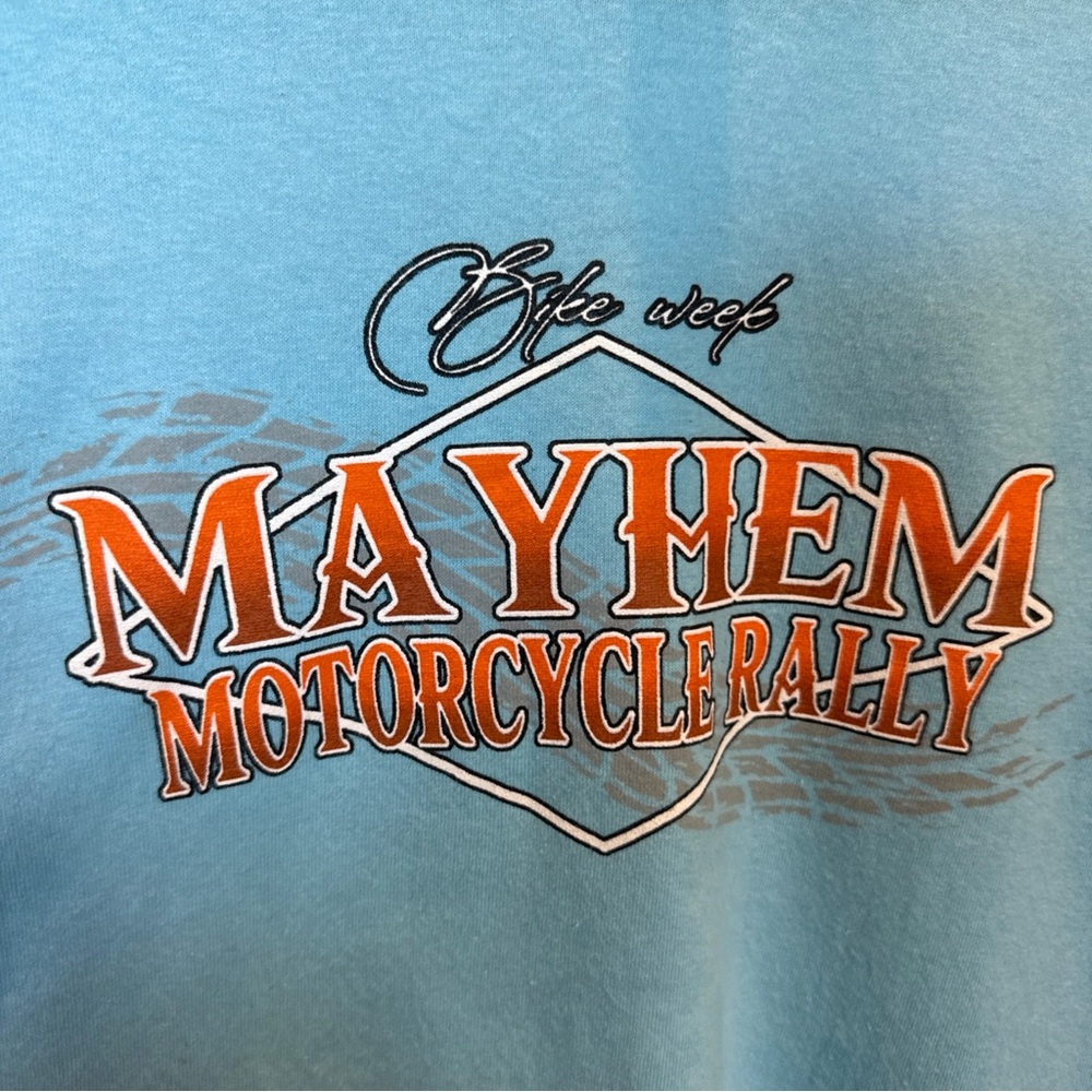 Mayhem Motorcycle Rally Bullhead City, AZ Men’s Blue T-Shirt, Size Medium - Picture 5 of 6